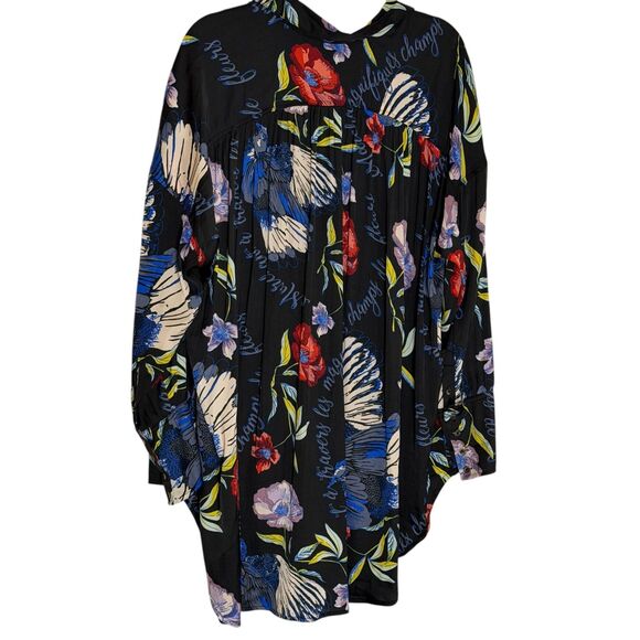Free People Silky Nights Satin Tunic Top Blouse Shirt High Floral M bv - Picture 8 of 11